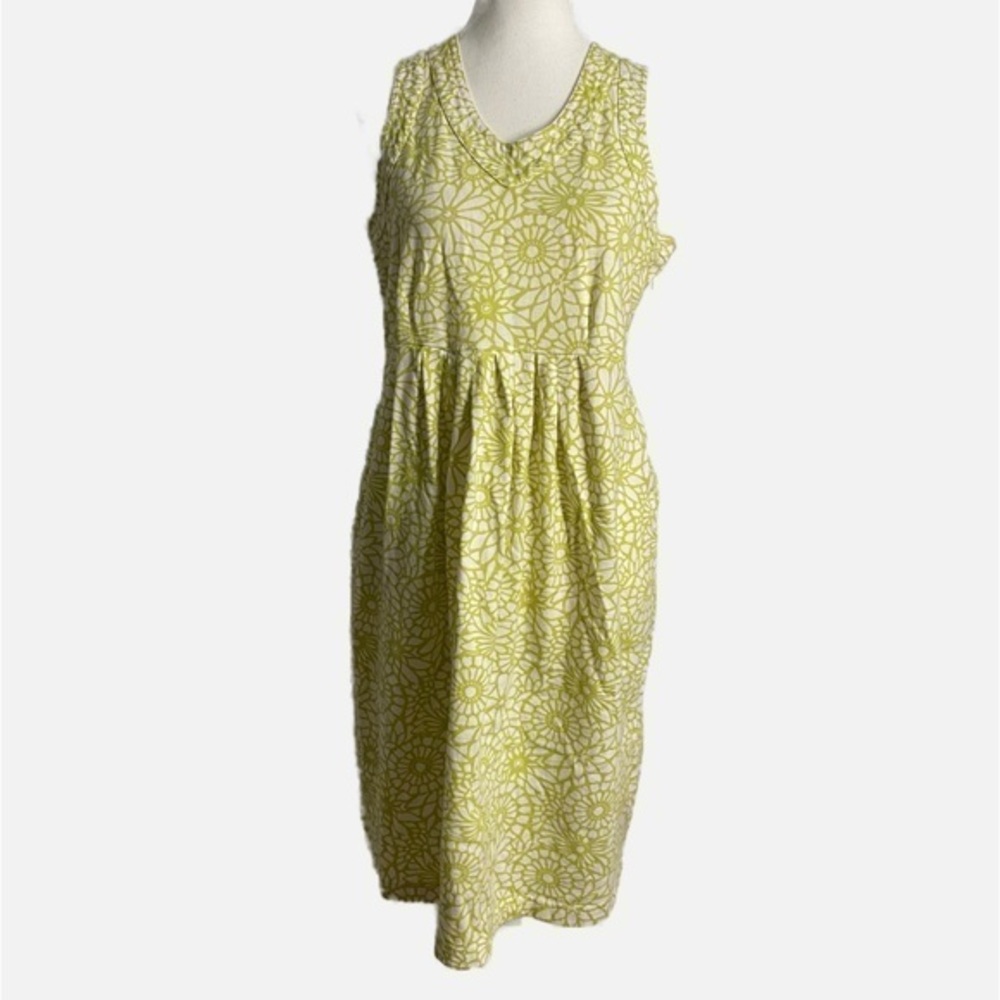 Madison Greenish-Yellow Floral Cotton V-Neck‎ Tank Midi Dress
